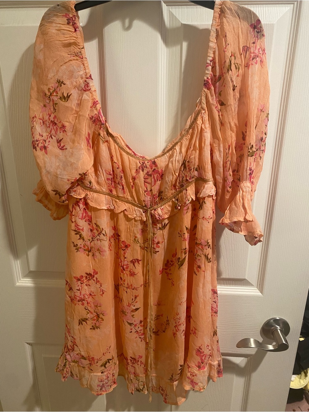 Peach Floral Ruffle Mini Dress - Picture 3 of 5